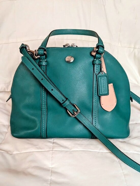 Coach Handbags - Coach Peyton Cora Domed Satchel Bag Handbag Crossbody Leather Jade Teal Green